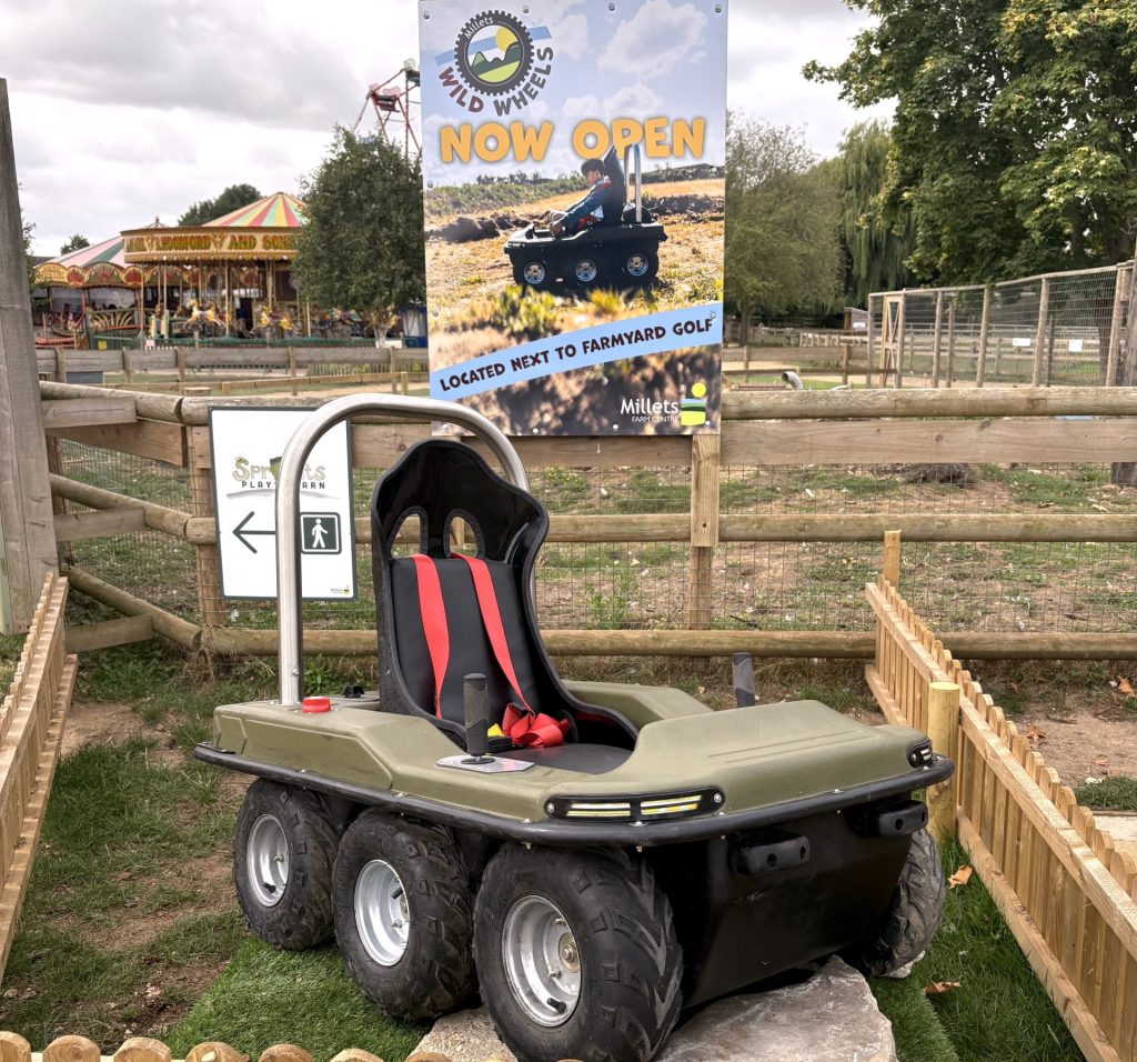 Electric ride-on vehicle, Crazi Bugz display unit at Millets farm